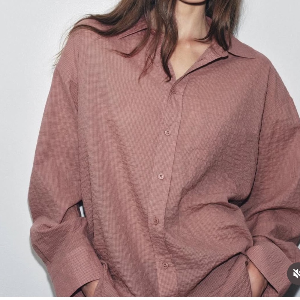 ZW Collection Button-Down Oversized Shirt in Dusty Rose